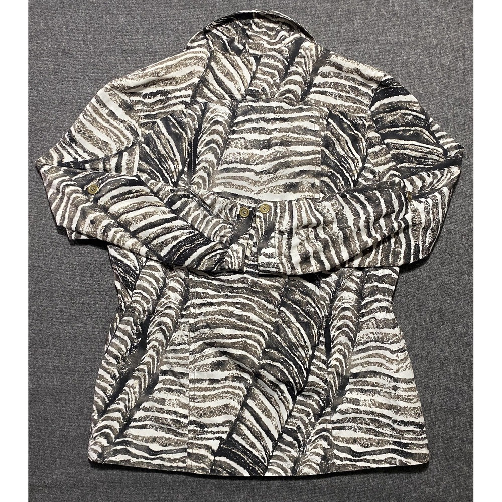 Kenneth Cole Reaction Womens Medium Black White Animal Print Zip Utility Jacket